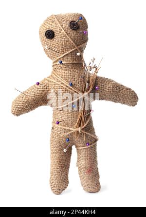 Voodoo doll with pins and dried flowers isolated on white Stock Photo ...