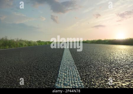 Trip or Adventure: Closeup Perspective of a Street, Forest in the Blurry  Background Stock Image - Image of empty, bottom: 145650933