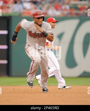 Washington Nationals right fielder Bryce Harper celebrates after hitting a  double against the Arizona Diamondbacks in the first inning at Nationals  Park in Washington, D.C. on August 4, 2015. Photo by Kevin