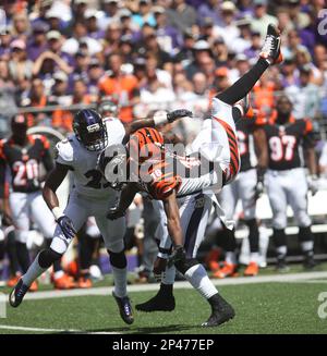 Baltimore Ravens vs. Cincinnati Bengals. NFL match poster. Two american  football players silhouette facing each other on the field. Clubs logo in  back Stock Photo - Alamy