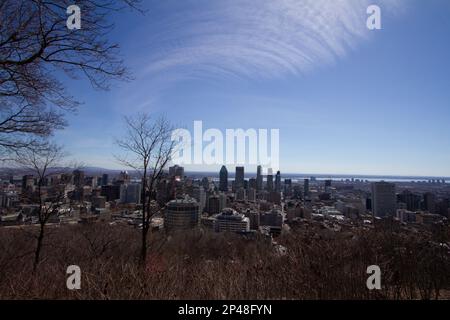 View of downtown Montreal City from Mont-Royal Park or Chalet du Mont-Royal, Province of Quebec, Canada. Stock Photo