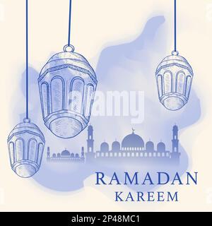 hand drawn greeting card ramadan kareem illustration Stock Vector