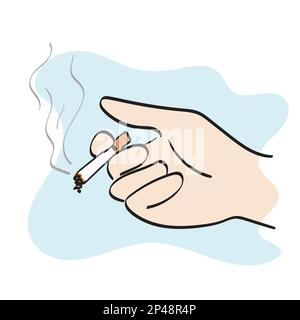 closeup hand holding cigarette illustration vector hand drawn isolated on white background line art. Stock Vector