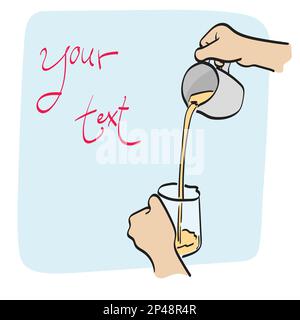 closeup hand holding tea on glass bowl illustration vector hand drawn isolated on white background line art. Stock Vector