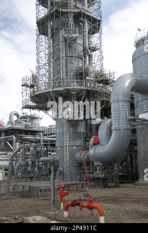 Tangguh  LNG plant pipework and vessels, Tangguh LNG (Liquified Natural Gas) Plant. near Babo, West Papus, Indonesia Stock Photo