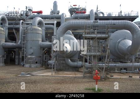 Tangguh  LNG plant pipework and vessels, Tangguh LNG (Liquified Natural Gas) Plant. near Babo, West Papus, Indonesia Stock Photo