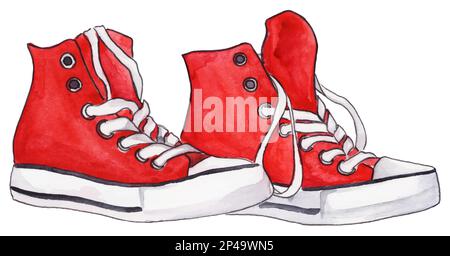 Watercolor red sneakers pair shoes isolated vector. Stock Vector