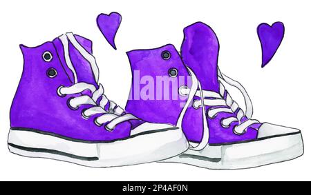 Watercolor violet purple sneakers pair shoes isolated vector Stock ...