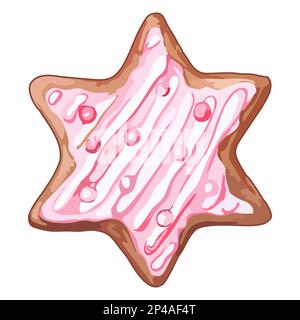 Watercolor pink six-pointed star ginger biscuit isolated vector. Stock Vector