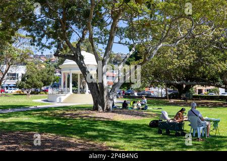 Balmoral Beach reserve and bandstand rotunda in Hunter Park, 2023 sunny blue sky day,Sydney,NSW,Australia Stock Photo