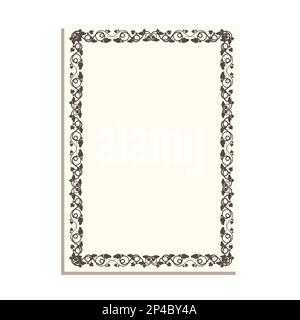 Frame with vines and leaves for decorative design of book pages, diplomas and certificates in A4 format. Minimalistic vector isolated on white Stock Vector