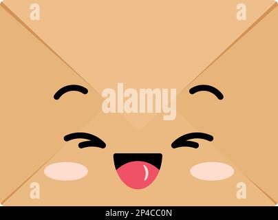 Craft smiling envelope cute kawaii character with face. Stock Vector