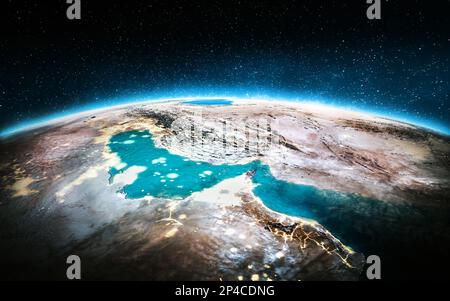 Planet Earth - Persian gulf. 3D Rendering. Elements of this image furnished by NASA Stock Photo