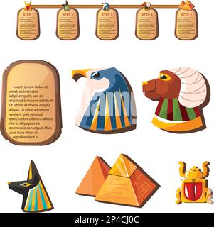 Stone board or clay tablet with animal head and Egyptian religious symbols cartoon vector illustration. Ancient object for recording storing information, graphical user interface for game design Stock Vector
