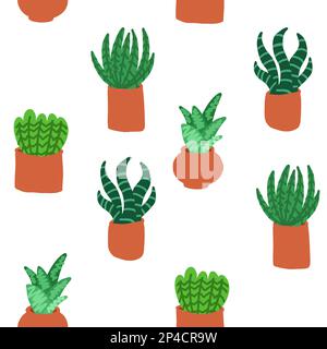 Cacti pattern. Vector illustration in cartoon flat style isolated on white background. Stock Vector