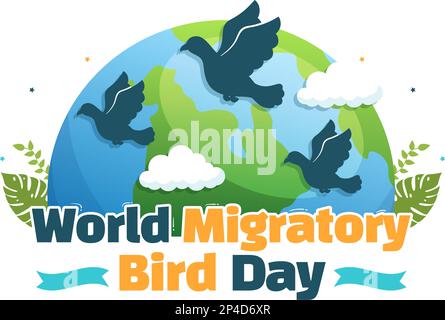 World Migratory Bird Day on May 8 Illustration with Birds Migrations Groups in Flat Cartoon Hand Drawn for Landing Page Templates Stock Vector