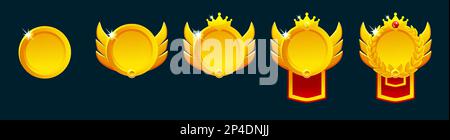 Rank badges. Level up icons, ranking awards Stock Vector