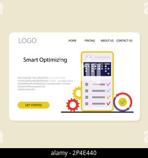 Smart optimizing in business work flow landing page. Vector resource management and cost-cutting, time-saving and quality, competitive advantage to gr Stock Vector