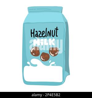 Vegan hazelnut milk in glass bottle, alternative non dairy drink, vector Illustration on white background Stock Vector