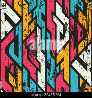 Tribal bright seamless pattern with grunge effect. Stock Vector