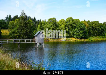 Kranicher Teich in the spa gardens of Hahnenklee. Idyllic landscape by