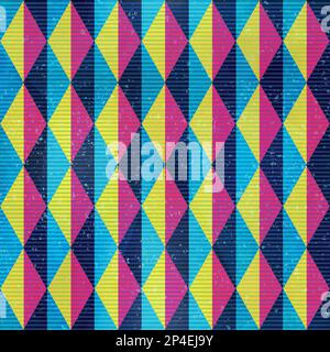 Psychedelic triangle seamless pattern with grunge effect Stock Vector