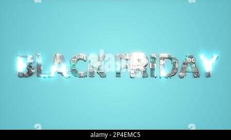 modern shining cybernetical text BLACK FRIDAY on blue bg - abstract 3D illustration Stock Photo