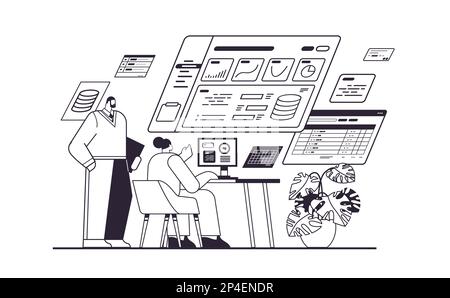 businesspeople analyzing financial data on charts and graphs planning report market analysis accounting concept Stock Vector