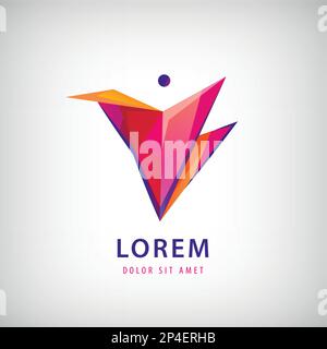 Vector abstract man logo, human abstract sign, triangle geometric people concept. Stock Vector