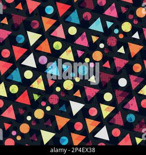 Colored geometric seamless pattern with grunge effect Stock Vector
