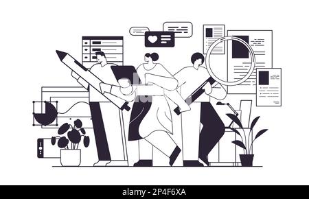 digital designers programmers and analysts team working together developers optimizes software engineering concept Stock Vector