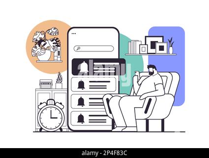 man programming time reminder alarm on smartphone screen office day planner notification schedule application Stock Vector