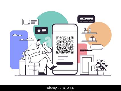 businessman scanning QR code on smartphone screen readable barcode verification concept Stock Vector