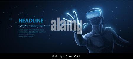 A man using a VR device for an immersive virtual experience in a metaverse. Stock Vector