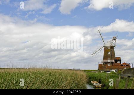 Cley Windmill dates from the early 18th Century and is a well-known landmark on the north Norfolk coast. It commands breathtaking views over the salt Stock Photo