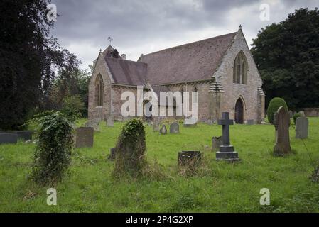 Churchyard and 13th century Anglican parish church, St Mary's Church, Acton Burnell, Shropshire, England, United Kingdom Stock Photo