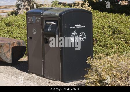 Solar-powered waste disposal containers and compactors, Bryce Canyon N. P. Utah (U.) S. A Stock Photo