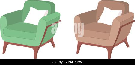 Retro upholstered armchairs semi flat color vector objects set Stock Vector
