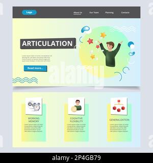 Articulation flat landing page website template. Working memory, cognitive flexibility, generalization. Web banner with header, content and footer Stock Vector