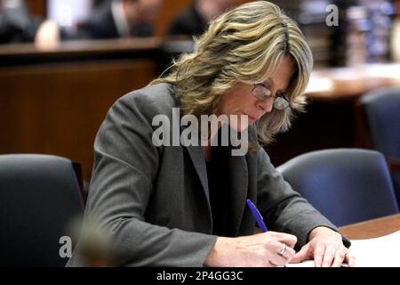 Assistant Prosecutor Michele Miller takes notes during a hearing