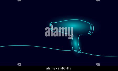 One line continuous hairdryer hairdresser symbol concept. Silhouette hair design image style technology icon. Digital white single line sketch drawing Stock Vector