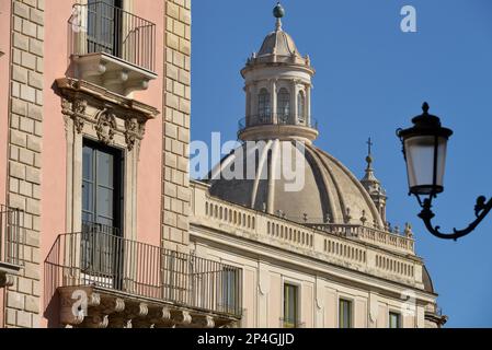 Dome, Cathedral, Piazza Duomo, Catania, Sicily, Italy Stock Photo