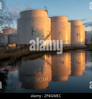 Liquid hydrogen tanks-vision of the future.3d illustration Stock Photo