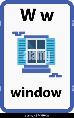 Alphabet flashcard for children with the letter w from window Stock Vector