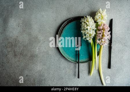 Spring table setting with hyacinth Stock Photo
