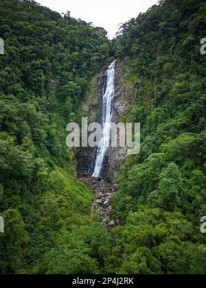 Beautiful aerial view to green atlantic rainforest waterfall Stock Photo