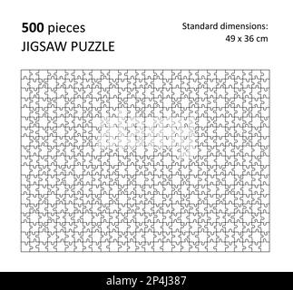 Jigsaw puzzle blank template. Cutting lines for 500 pieces jigsaw puzzle. Stock Vector