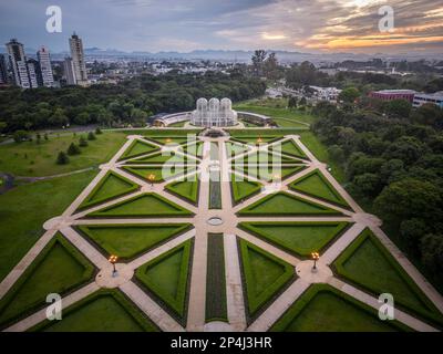 Beautiful aerial view to glass green house building and garden Stock Photo