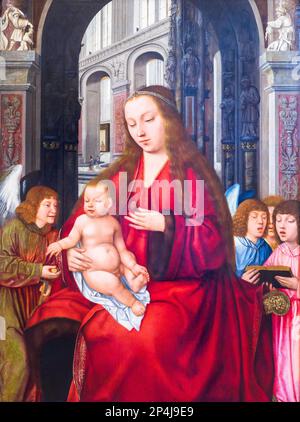 Madonna and Child with angels by 'Maestro del Santo Sangue' (early 16th century) - Gallery of Art for the Sicilian region in Palazzo Abatellis - Palermo, Sicily, Italy Stock Photo