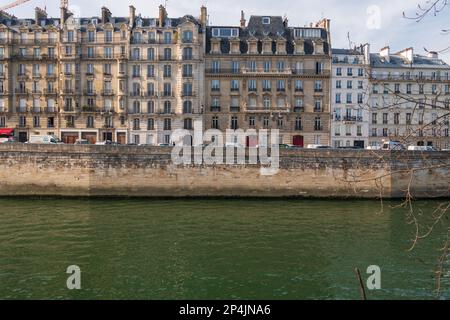 Parisian Apartment Buildings on Ile Saint-Louis, Paris, France. Stock Photo